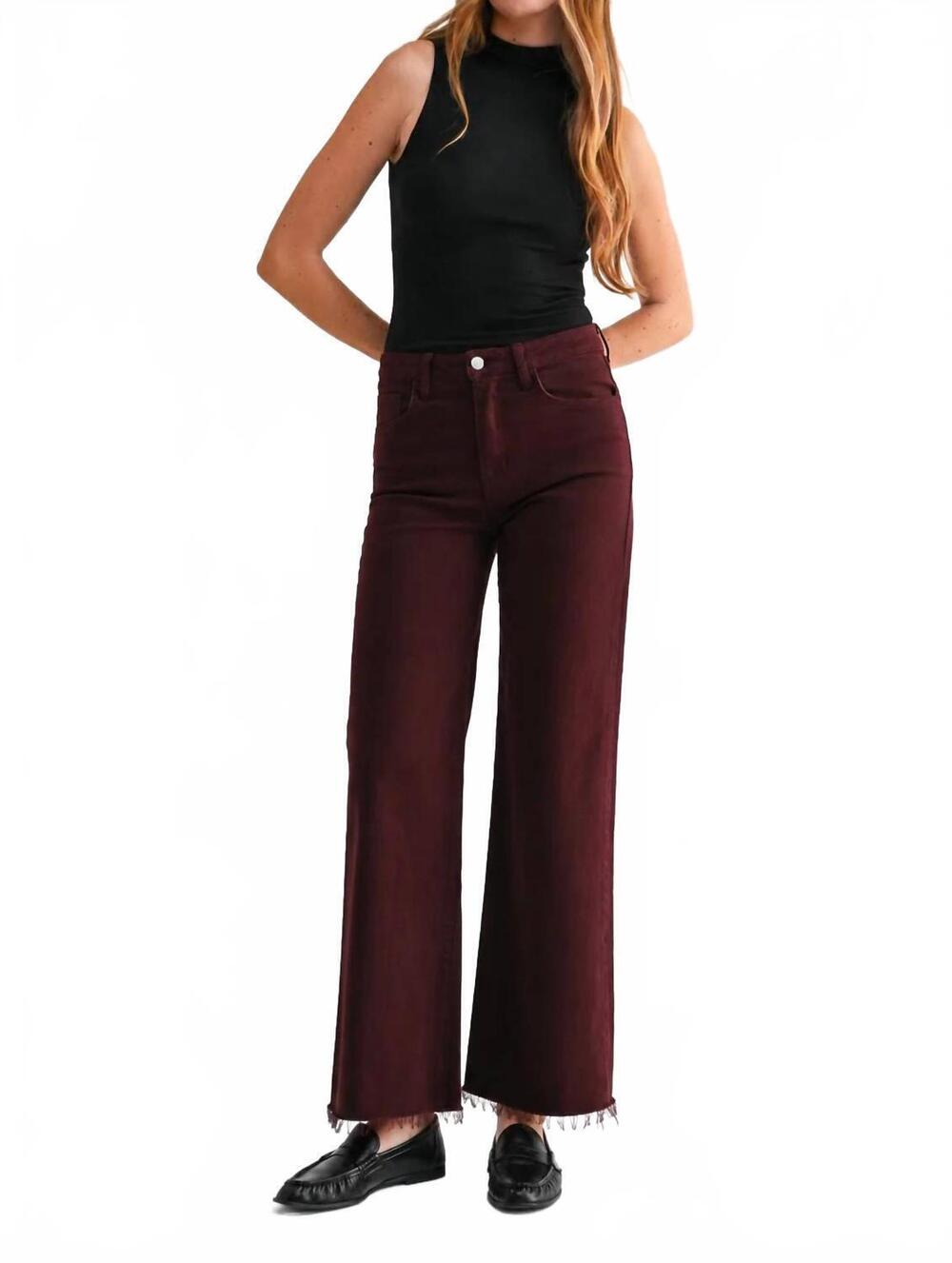 NEW LETTER TO JULIET mulberry wide leg denim jeans in black cherry
